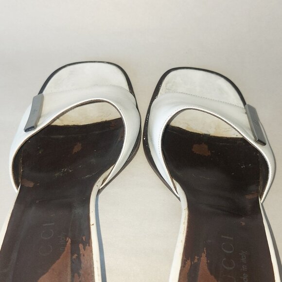 Tom Ford Era Gucci Slide Block Chunky Heel White Leather Comfy Mules Sandals - Picture 7 of 16